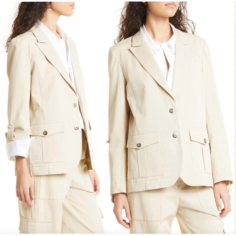 TWP Bell Stretch Cotton 2 Button Blazer Jacket Military Quiet Luxury Modern M